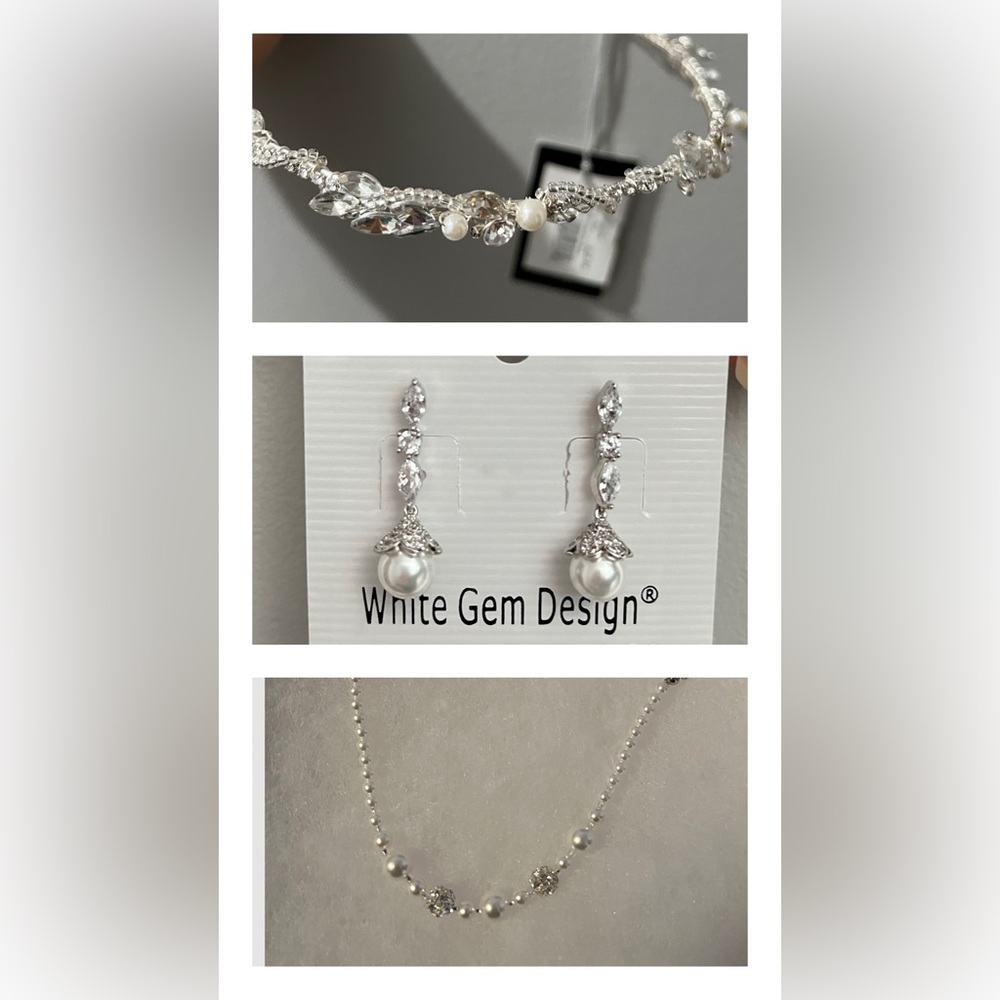 Bridal Jewlery NWT Faux Pearl Bracelet - Drop Earrings and matching headpiece